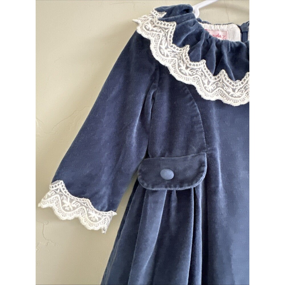 La Coqueta Size 2 Years 2T Baby Maranta Velvet Dress Blue - Picture 2 of 8